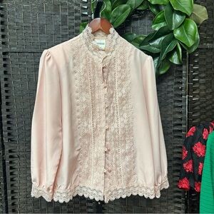 Bedford Fair vintage pink lace blouse light pink button up fits medium best
